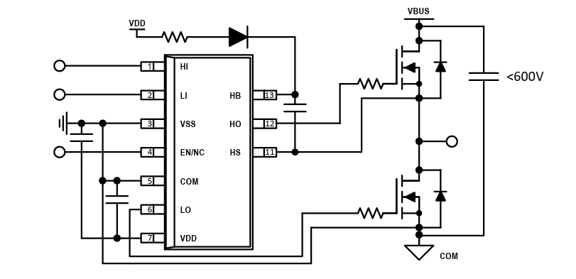 Schaltplan - Texas Instruments UCC2773x/-Q1n Halbbrücken Gate-Treiber