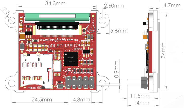 Mechanical Drawing - 4D Systems 4DGL-Platform Intelligent OLED Display Modules Mechanical Drawing - 4D Systems 4DGL-Platform Intelligent OLED Display Modules
