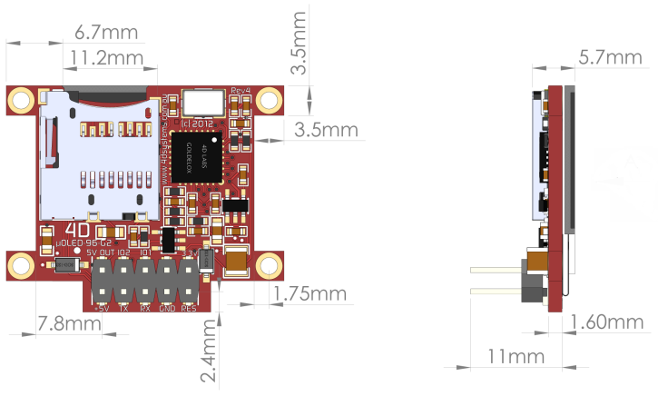 Mechanical Drawing - 4D Systems 4DGL-Platform Intelligent OLED Display Modules Mechanical Drawing - 4D Systems 4DGL-Platform Intelligent OLED Display Modules