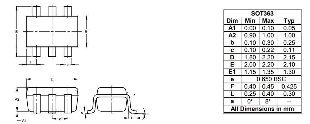 Technische Zeichnung - Diodes Incorporated BAV99DWQ Schaltdiodenarray zur Oberflächenmontage