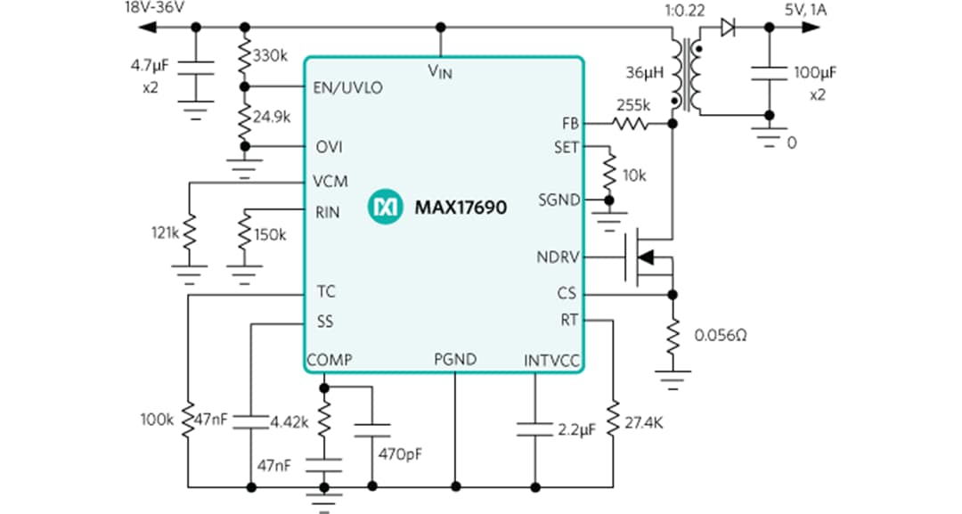 MAX17690 Isolierter FlybackController Analog Devices / Maxim