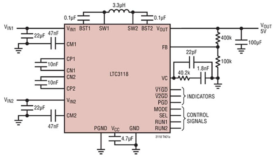Applikations-Schaltungsdiagramm - Analog Devices Inc. LTC3118 DC/DC-Auf-/Abwärtswandler