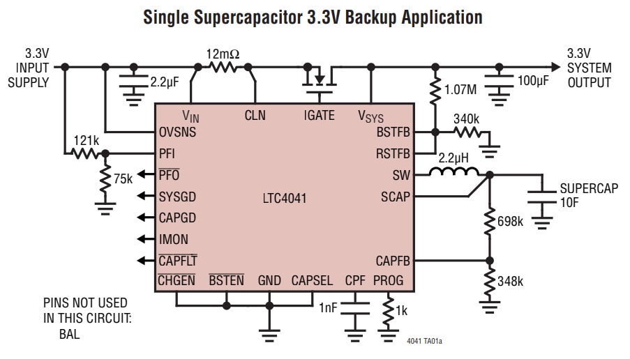 Analog Devices Inc. LTC4041 Backup-Leistungsmanager für 2,5A-Superkondensator Analog Devices Inc. LTC4041 Backup-Leistungsmanager für 2,5A-Superkondensator