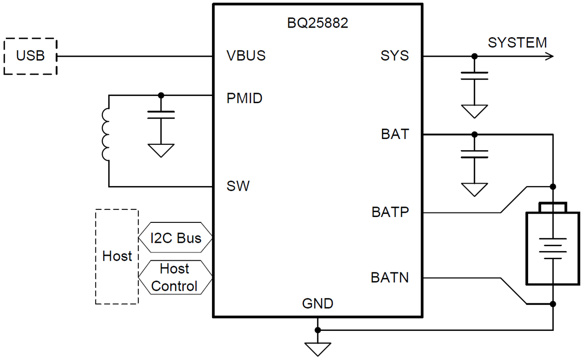 Schaltplan - Texas Instruments bq25882 Ladegerät mit Boost-Modus