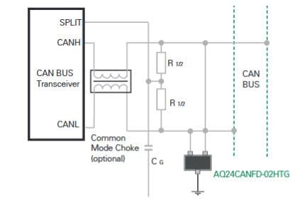 Applikations-Schaltungsdiagramm - Littelfuse AQ24CANFD 200-W-TVS-Diodenarray
