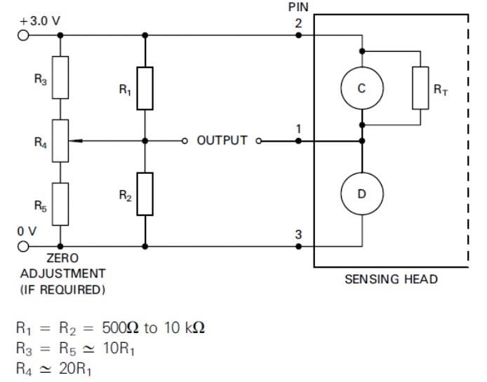 Applikations-Schaltungsdiagramm - Amphenol SGX Sensortech VQ548MP Katalytischer Sensor für brennbare Gase Applikations-Schaltungsdiagramm - Amphenol SGX Sensortech VQ548MP Katalytischer Sensor für brennbare Gase
