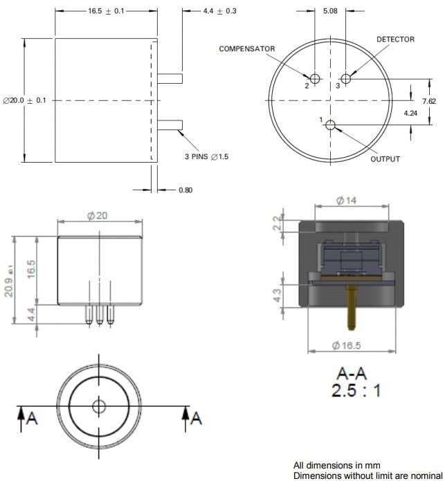 Schaltplan - Amphenol SGX Sensortech VQ548MP Katalytischer Sensor für brennbare Gase Schaltplan - Amphenol SGX Sensortech VQ548MP Katalytischer Sensor für brennbare Gase