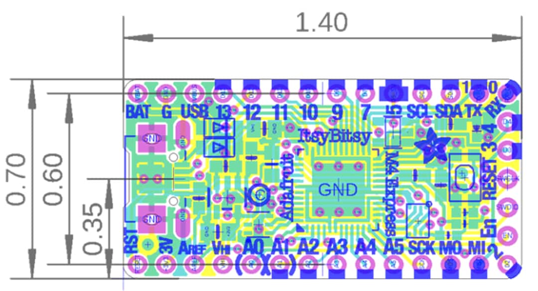 Mechanical Drawing - Adafruit ItsyBitsy M4 Express Microcontroller Board Mechanical Drawing - Adafruit ItsyBitsy M4 Express Microcontroller Board
