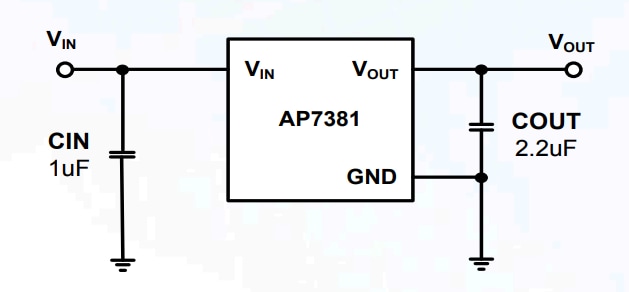 Applikations-Schaltungsdiagramm - Diodes Incorporated AP7381 Positive Spannungsregler-ICs Applikations-Schaltungsdiagramm - Diodes Incorporated AP7381 Positive Spannungsregler-ICs