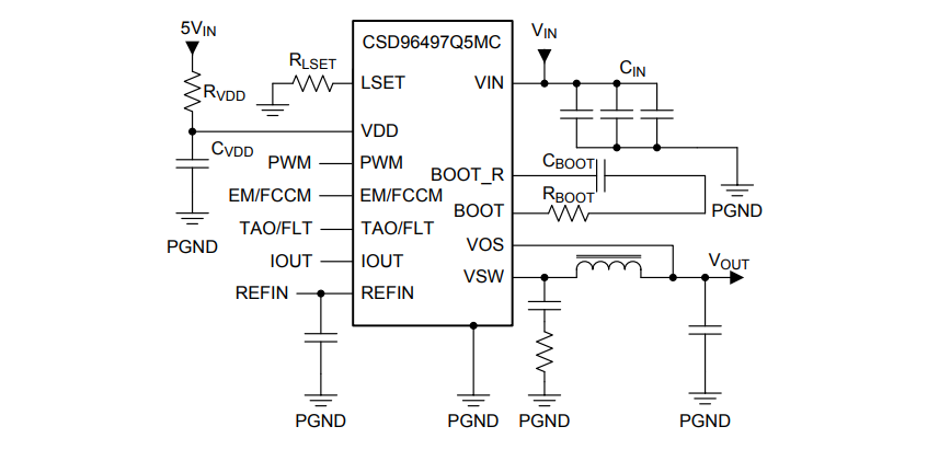 Applikations-Schaltungsdiagramm - Texas Instruments CSD96497Q5MC NexFET™-Smart-Leistungsstufen