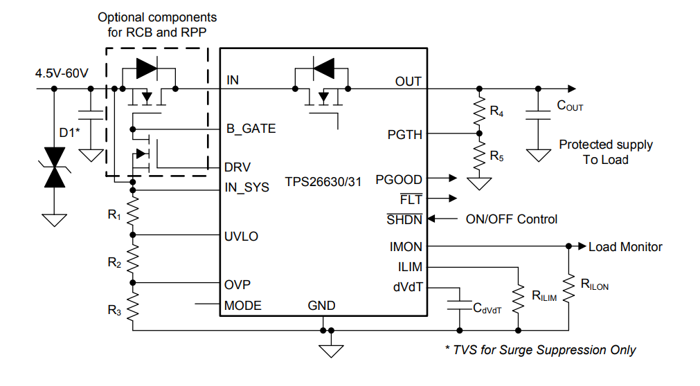 Schaltplan - Texas Instruments TPS2663x Industrielle Überspannungsschutz-eFuses