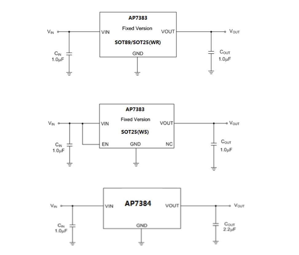 Applikations-Schaltungsdiagramm - Diodes Incorporated AP7383/AP7384 Mikropower-Low-Dropout-Regler