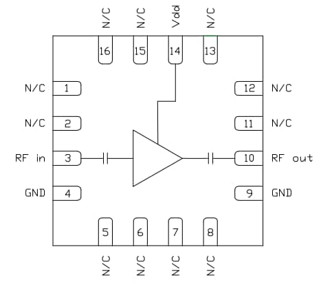 Blockdiagramm - Qorvo CMD307P3 Rauscharmer 8-GHz - bis 16-GHz-Verstärker