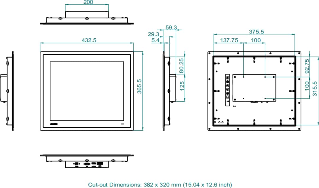 Technische Zeichnung - Advantech FPM-800S Industriemonitore Technische Zeichnung - Advantech FPM-800S Industriemonitore