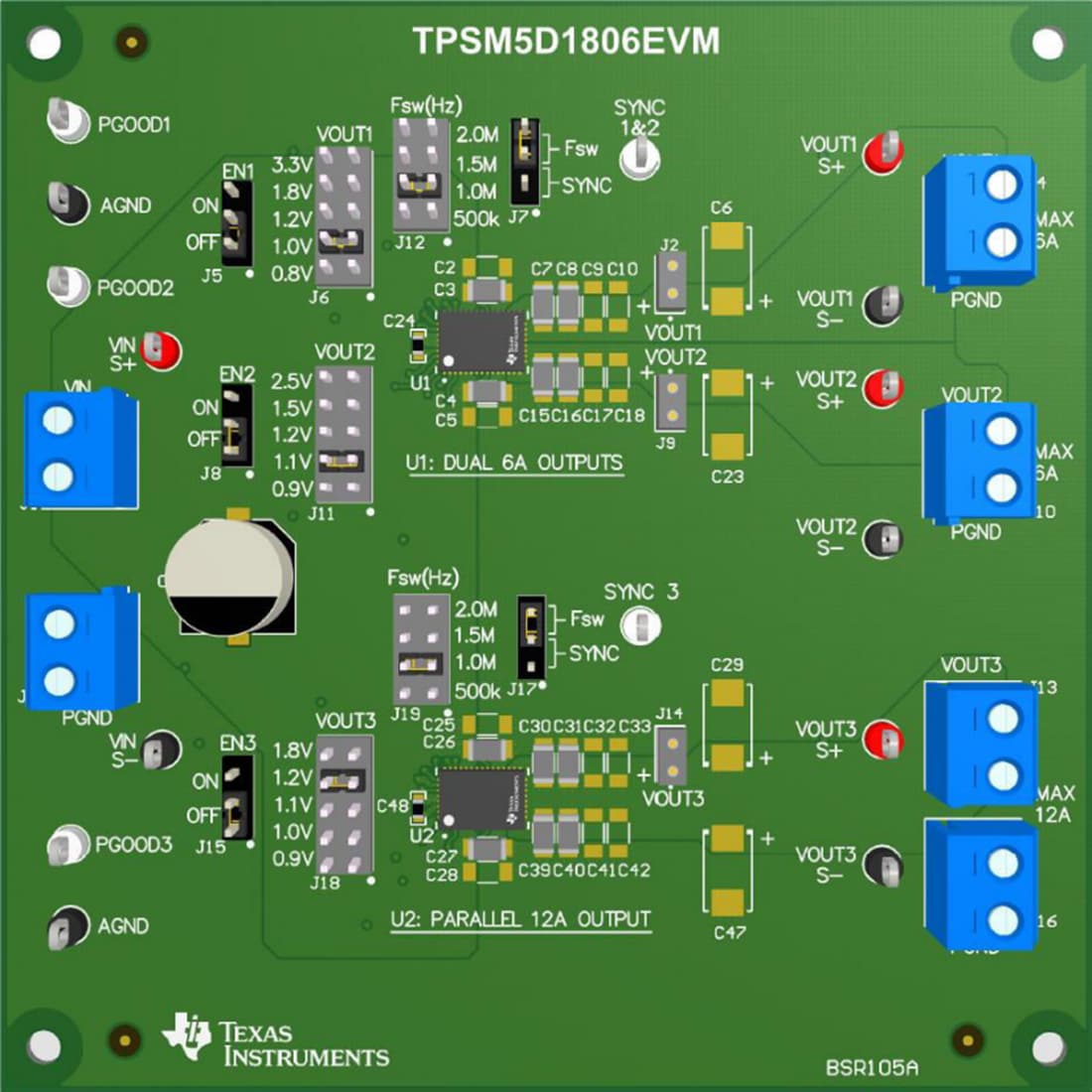 Technische Zeichnung - Texas Instruments TPSM5D1806EVM Leistungsmodul-Evaluierungsmodul