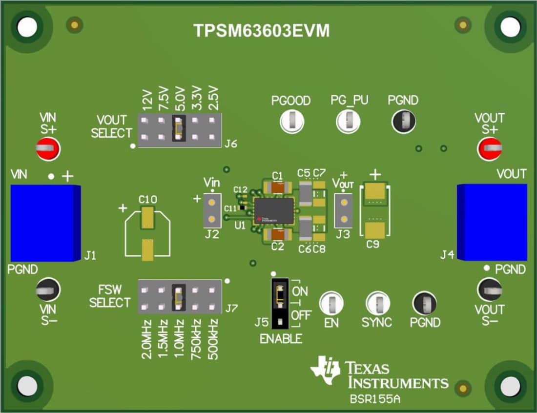 Technische Zeichnung - Texas Instruments TPSM63603EVM/TPSM63603SEVM Leistungsmodul-EVM
