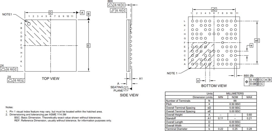 Technische Zeichnung - Microchip Technology ATMXT448UD maXTouch® Touchscreen-Controller
