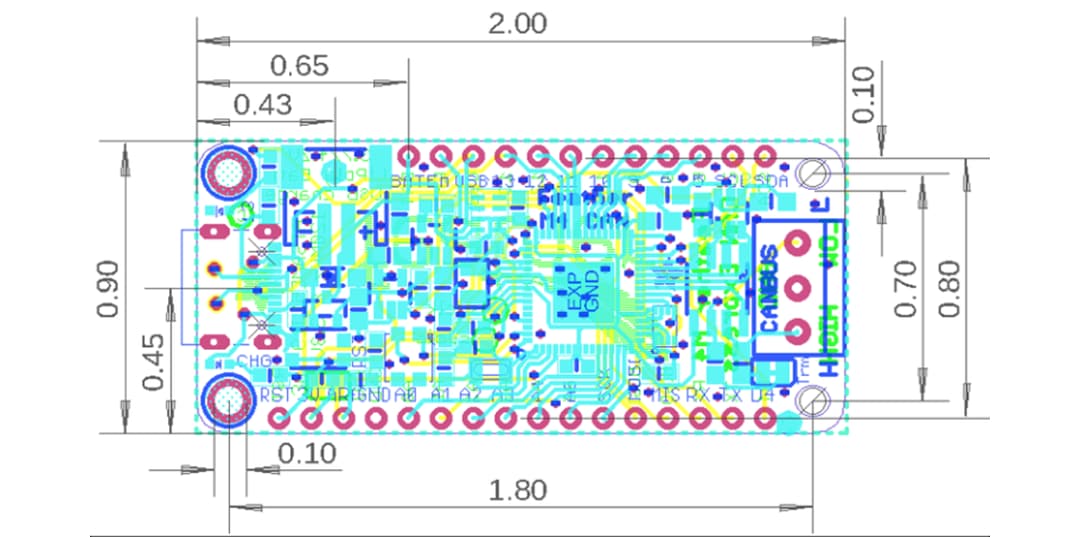 Mechanical Drawing - Adafruit Feather M4 CAN Express with ATSAME51 Mechanical Drawing - Adafruit Feather M4 CAN Express with ATSAME51