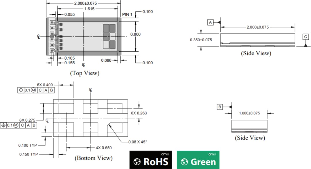 Technische Zeichnung - ams OSRAM TSL2585 Miniatur-Umgebungslichtsensor