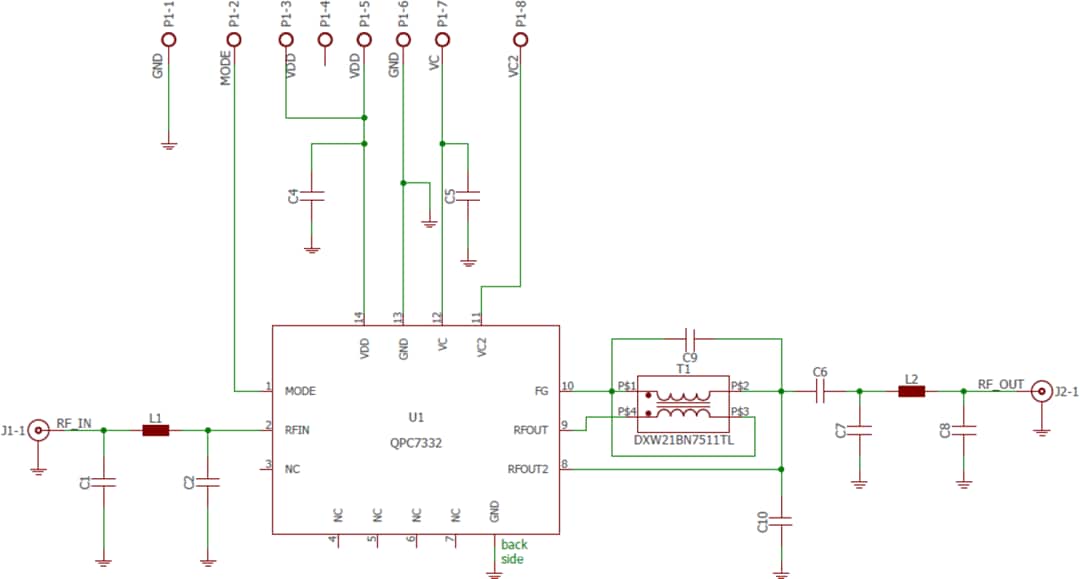 Schaltplan - Qorvo QPC7332PCBA Evaluierungsboard