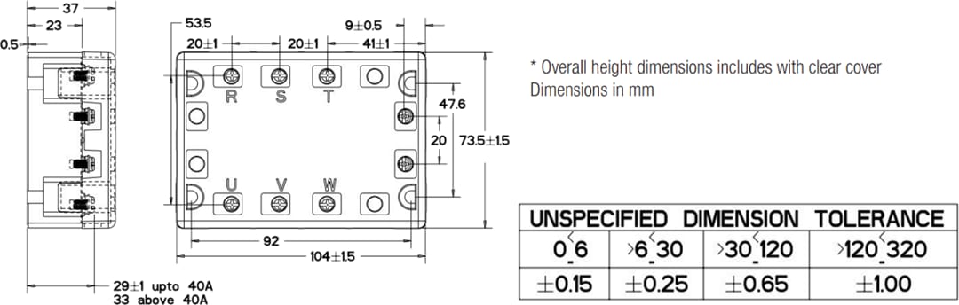 Technische Zeichnung - TE Connectivity / Potter & Brumfield SSR3 3-Phasen-Solid State Relais Technische Zeichnung - TE Connectivity / Potter & Brumfield SSR3 3-Phasen-Solid State Relais