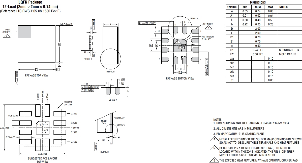 Technische Zeichnung - Analog Devices Inc. LTC3336 Nanopower-DC/DC-Abwärtsregler