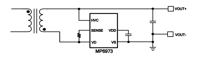 Application Circuit Diagram - Monolithic Power Systems (MPS) MP6973 CCM/DCM Flyback Ideal Diodes