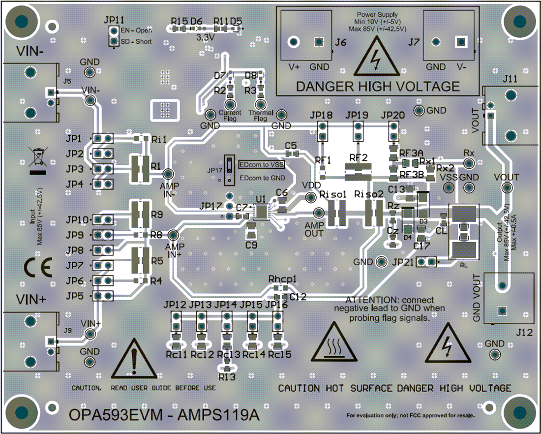 Technische Zeichnung - Texas Instruments OPA593EVM Operationsverstärker-Evaluierungsmodul (EVM)