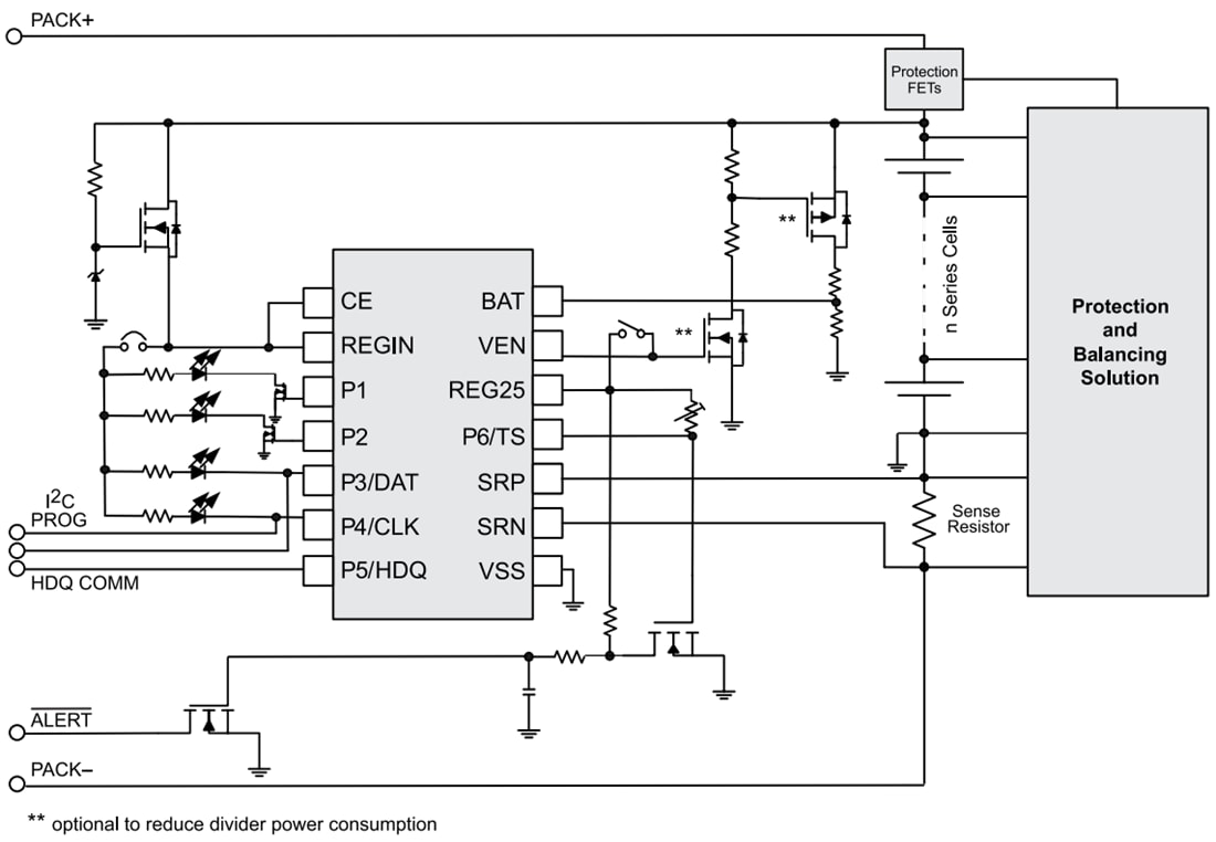Schaltplan - Texas Instruments bq34Z100-R2 eigenständige Batteriestandsanzeige Schaltplan - Texas Instruments bq34Z100-R2 eigenständige Batteriestandsanzeige