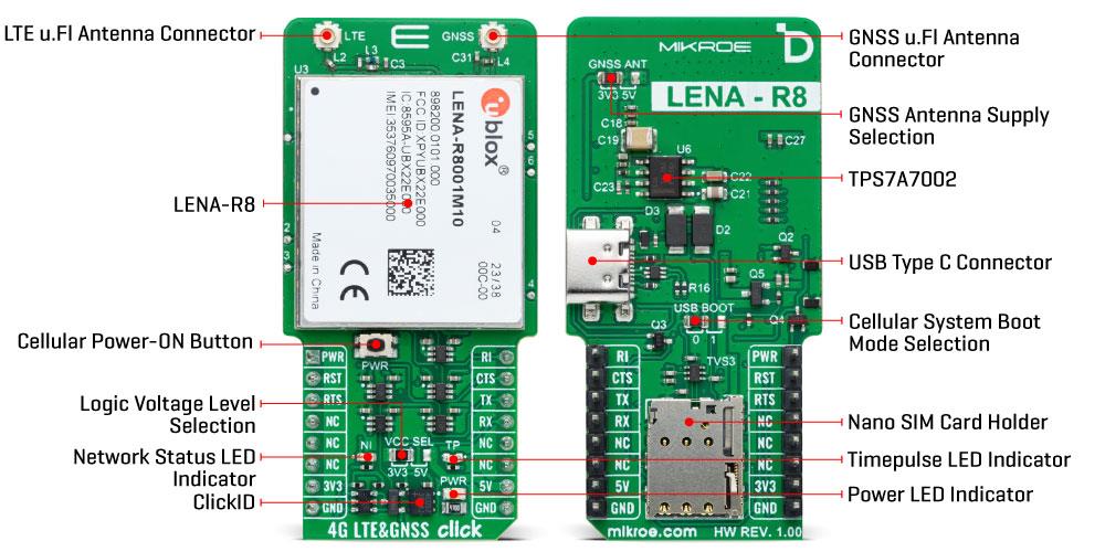 Mikroe MIKROE-5890 4G LTE & GNSS Click