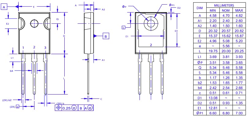 Technische Zeichnung - onsemi NVHL060N065SC1 EliteSiC-MOSFET