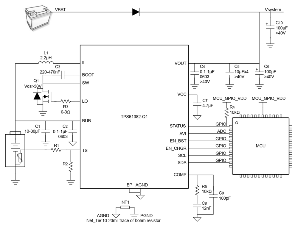 Applikations-Schaltungsdiagramm - Texas Instruments TPS61382-Q1 Aufwärtswandler mit 400 kHz, 40 V, 15 A