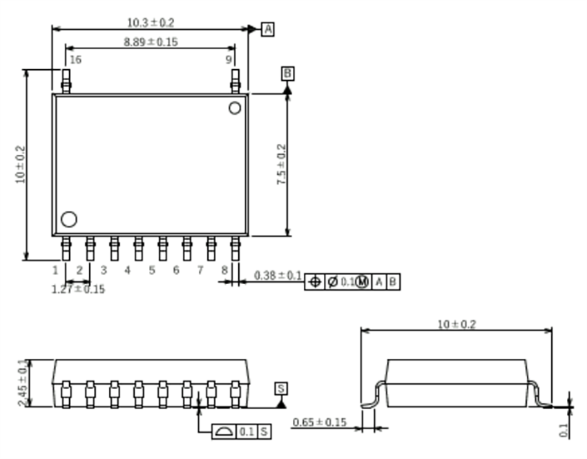 Technische Zeichnung - Toshiba TLX9165T AEC-Q101 Optokoppler/Optorelais