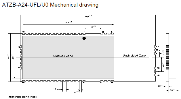 Atmel ZigBit ATZB-A24-UFL/U0 Abmessungen 