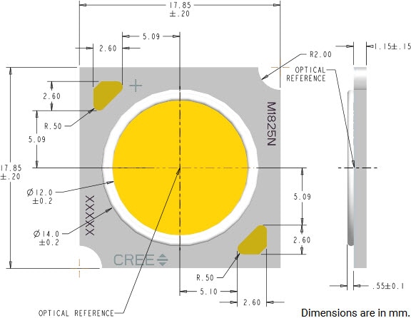 Cree XLamp CMA1825 - Mechanische Abmessungen