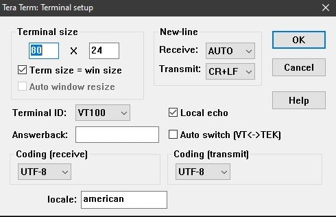 TeraTerm Terminal Setup Window
